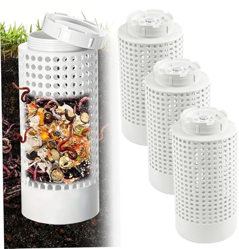 Muzrunq 3 contenedores de abono en el Suelo, Vaso de abono de PVC de 4 x 10 Pulgadas para Exteriores, contenedor de pequeño para Peces, camarones, cangrejos, cría de Caracoles, jardín, Patio, Agua.