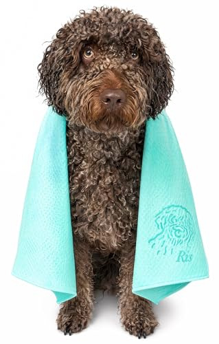 Genérico Toalla Gamuza para Perros de Agua y Playa (Verde Turquesa) | Manta Refrescante y Secado Rápido Mascotas | Alta Absorción, Tamaño único 66x43 cm