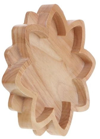 HOMSFOU Plateau Décoratif en Bois Forme Lotus, Assiette de Présentation en Bois Naturel, Porte-Cristaux et Rangement pour Huiles Essentielles, Accessoire Décoratif Polyvalent pour Maison