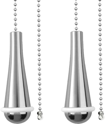Acmerota Bathroom Pull Cord Handle Teardrop Chrome Handle Pull String Switch with 150cm Bright Silver Bead Chain Extension, Bathroom Light Pull Replacement for Bathroom Toilet Light Ceiling Lights