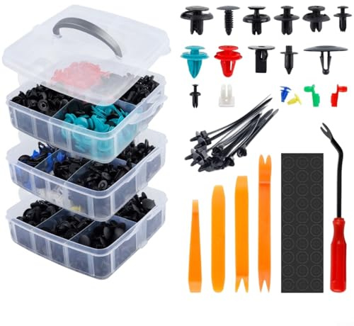 CWOQOCW Nylon Car Door Panel Clip Assortment with Fastener Remover Tool for Bumper Trim Repair, Automotive Retainers for Various Models, Black 725PCS