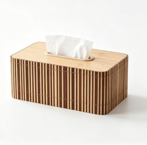 Bambus Taschentuchbox 23.5x11.5x8cm, Holz Aufbewahrungsbox mit abnehmbarem Boden, Natur