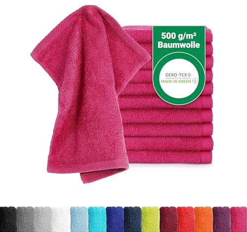 BaSaTex 10er Pack Seiftücher für Gesichts- & Körperreinigung im Set | Frottee Seiflappen aus weicher Baumwolle, Waschlappen Öko-Tex Made in Green, Magenta, Baumwolle, Frottee, Öko-Tex