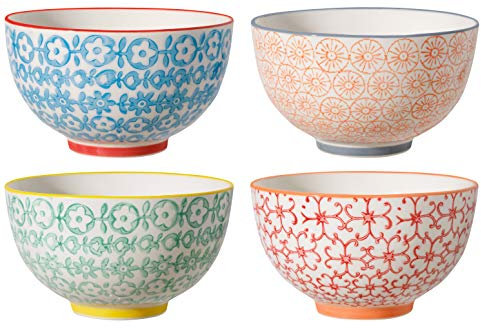 Bloomingville Piccole Ciotole Colori Carla Express - per Gelato Cereali e zuppe, Colori Ø 11,5 cm, Rosso Blu Verde Arancia, Ceramica Gres, Set da 4, capacità 280 ml