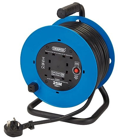 Draper 02122 230V Heavy Duty Industrial Four Socket Cable Reel (25M)