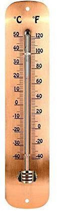 Esschert Design Thermometer aus verkupfertem Edelstahl, rotes Farbstoffpulver, 6,7 x 1,3 x 30cm, Garten Thermometer, Celsius und Fahrenheit Skala