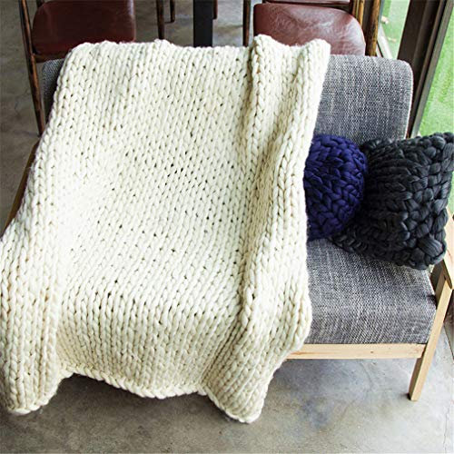 GLITZFAS Gestrickte Decke Grob Kuscheldecke Grobstrick Wolldecke Strickdecke Tagesdecke Überwurf Decke Zuhause Dekor Geschenk (Milchweiß, 120x150cm)