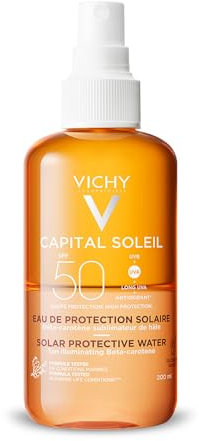 VICHY Bräunungsintensivierendes Sonnenspray LSF 50, Sonnenpflege mit hohem UV-Breitbandschutz, Für empfindliche Haut, Keine weißen Rückstände, Antioxidative Wirkung, Capital Soleil, 200 ml