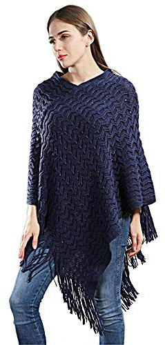 Relarr Maglioni da donna larghi, grandi e puri lavorati a maglia e pullover da donna poncho avvolgente con paillettes top, Blu, One Size, 90*90cm 0.315kg