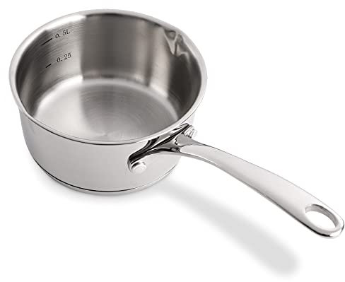 DEAYOU 500ml/17oz Milk Warmer Pan, 18/10 Stainless Steel Milk Warmer Pot with Dual Pour Spouts, 0.5-Quart Small Sauce Pan for Stove Top, Chocolate Melting, Coffee Tea Soup Warming