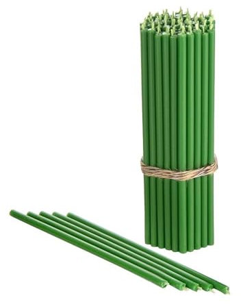 Danilovo Reine Bienenwachskerzen – tropffrei, rauchfrei, hohe, dünne Spitzkerzen – dekorative Kerzen für Kirchgebet, Deko oder Geburtstagskerzen – Honigduft Kerzen – 16,5 x 0,57 cm (Grün, 50 Stück)