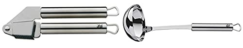 WMF Profi Plus Knoblauchpresse 17,5 cm, Cromargan Edelstahl teilmattiert, spülmaschinengeeignet & Profi Plus Suppenkelle 30 cm, Saucen-/ Schöpflöffel, Cromargan Edelstahl teilmattiert