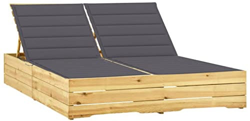 vidaXL Kiefernholz Imprägniert Doppel Sonnenliege mit Anthrazit Auflagen Doppelliege Gartenliege Relaxliege Liege Gartenmöbel Holzliege Strandliege