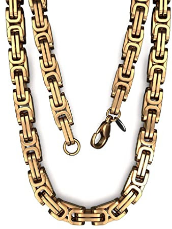 Fly Style Byzantiner Königskette Gold Edelstahl - Halskette Herren 18 Karat vergoldete Kette - 6mm breit, 55cm lang