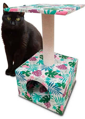 Croci Tropical Cave Kratzbaum Hochsäule 55 cm mit Hundebett, für Erwachsene und Katzen, Kratzbaum mit Baumkratzer, Zubehör und Spiele für Tiere, beruhigendes Spiel für Katzen