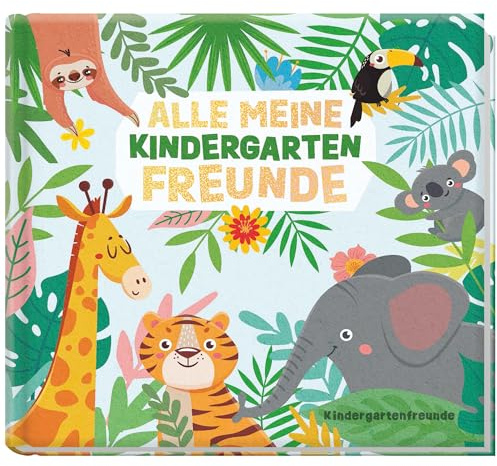 Häfft® Lernfreunde Freundebuch Kindergarten Dschungel | Fröhlich & leicht auszufüllen: für 32 Freunde + 4 Erzieher:innen - wattiertes Album mit Glitzereffekt & tollen Extraseiten