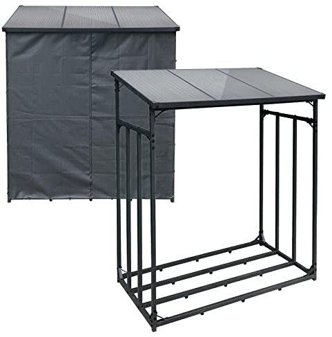 Toboli Range-bûches Extérieur Noir 185 x 83 x 185 cm Charge 1500 kg en Métal Housse de protection Intempéries Étagère Support Bois chauffage Abri et Serre-bûches Stockage Jardin