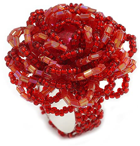 Avalaya Bague flexible en perles de verre rouge pâle 35 mm de diamètre - Taille M, taille unique, Verre