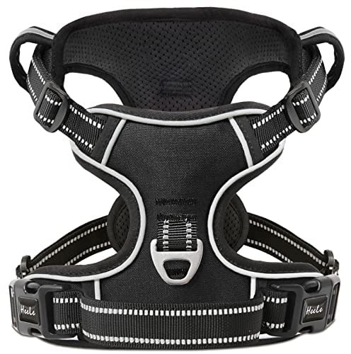 HEELE No-Pull Hundegeschirr, Brustgeschirr für Kleine Hunde, Weich Atmungsaktiv Einstellbar Reflektierend Hundegeschirr Anti Zug mit Gepolstert Griff, Schwarz, XS
