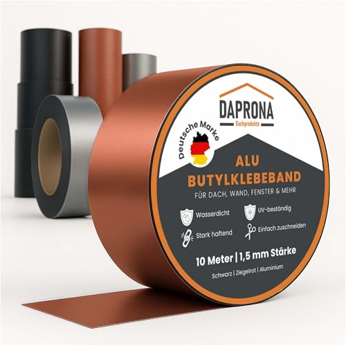 DAPRONA Butylband Panzertape wasserfest 10m x 150mm Ziegelrot | Dichtband wasserdicht, Dach Reparatur, Abdichtband wasserfest, Dachrinne abdichten, Wasserdichtes Klebeband