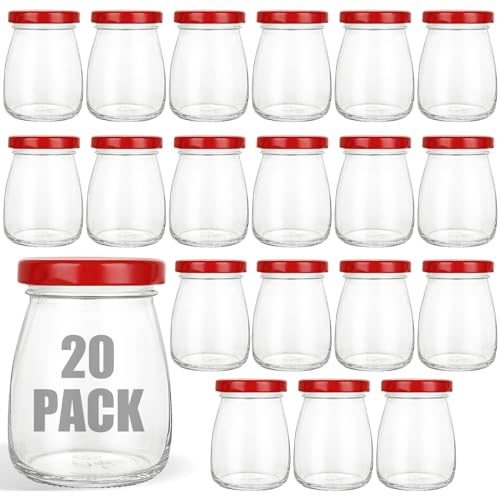 CYEER 20 tarros pequeños de vidrio con tapas, tarros de 100 ml para especias, botellas de almacenamiento de vidrio pequeñas transparentes, tarros de miel, tarros de mermelada, botellas de leche, ollas