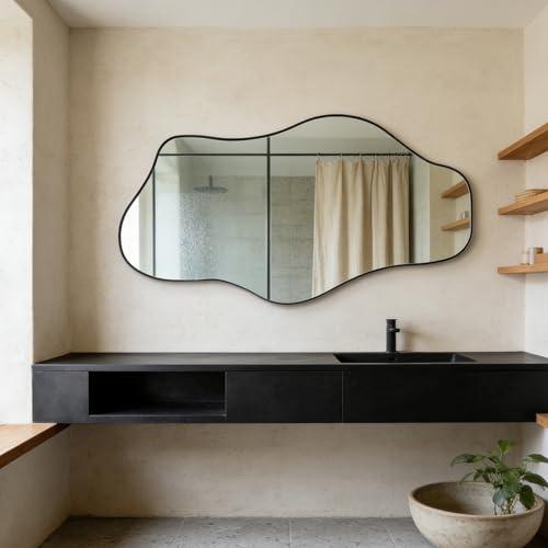 DAOYIJIAJU Irregular Mirror, 47.2x23 Large Asymmetrical Wall Mirror, Odd Shaped Mirrors, Modern Abstract Frameless Mirrors for Living Room Bedroom Entryway Hallway, Horizontal or Vertical Hanging