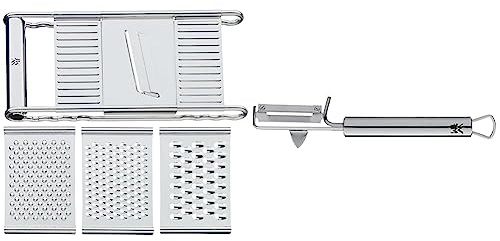 WMF Gourmet Gemüsereibe 12 x 18 cm, Küchenreibe Edelstahl mit 4 Aufsätzen zum Hobeln & Profi Plus Kartoffelschäler Pendelklinge 19 cm, Pendelschäler einschneidig