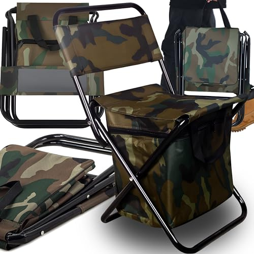 Retoo Chaise de Camping Pliant Tabouret de Pêche pour Camping Jardin Relaxation Plage Randonnée Sac de Rangement Fauteuil Portable Tissu Oxford Camouflage 34x25x58 cm