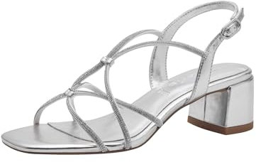 Tamaris Damen Sandalen mit Absatz Vegan Blockabsatz Sommer; SILVER/metallic; 40