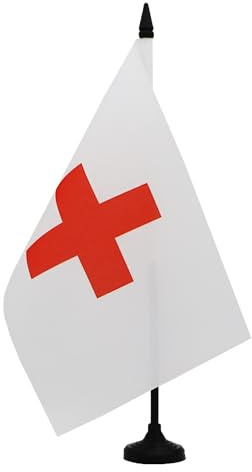 AZ FLAG Tischflagge Motorsport weisse mit rotem Kreuz 21x14 cm | Für innen Motorsport Rennleitung Rot und Gelb Tischflagge genähte Ausführung mit verstärkten Kanten 100D Polyester