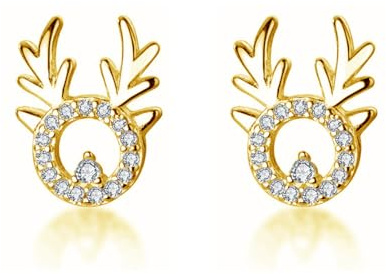 Cangall Silber Weihnachten Ohrringe Damen, 925 Sterling Silber Weihnachts Ohrstecker, Schneeflocke & Elch Zirkonia Ohrstecker Silber, 9mm Süße Klein Knorpel Schlafen Ohrstecker zum Weihnachten