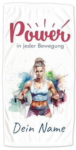 GRAZDesign Handtuch Fitness Power Frau mit Namen Personalisiert mit Spruch, Saunatuch, Badetuch für Beste Freundin - 100x50cm