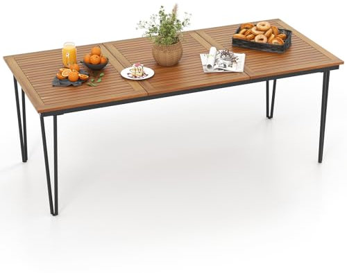 COSTWAY Gartentisch mit Schirmloch, 200x90cm, großer Terrassentisch für 8 Personen, rechteckiger Balkontisch, Holztisch aus Akazienholz, Outdoor-Esstisch für Garten, Terrasse