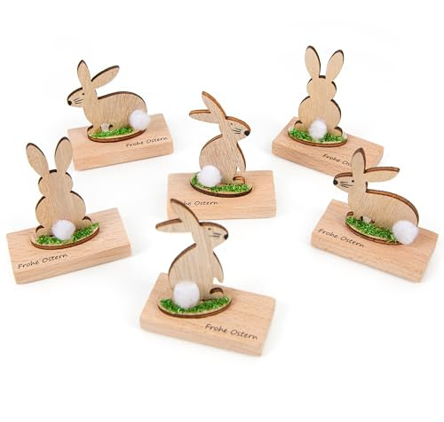 Logbuch-Verlag 6 Osterhasen Geschenke Frohe Ostern Ostergeschenk aus Holz Natur braun Gastgeschenk Osterbrunch