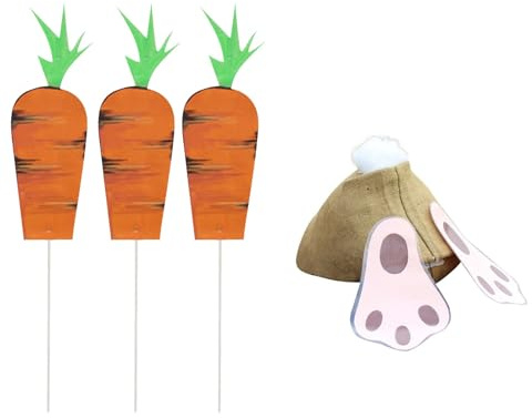 Gartenstecker Ostern Garten Hasen Deko Osterdeko für Draußen Frühling Modern Osterhase Außen Osterdeko Outdoor Osterdekoration Frühlingsdeko Hasen Figuren Deko Groß (A1-3 Karotte)