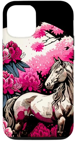 iPhone 15 White horse and Rhododendron Flowers Clydesdale Case