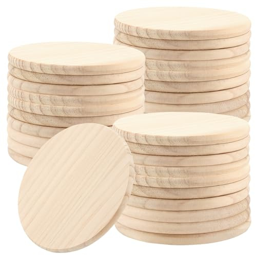 JAPCHET 30 sottobicchieri in legno vuoti, 10 cm, rotondi da 10 cm, sottobicchieri in legno grezzo per tazze, fai da te, artigianato