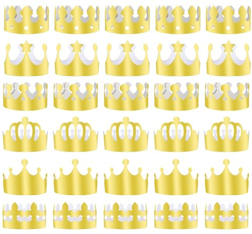 ANPUNAT 30 PCS Golden Paper Crown Gold Crowns Hats Party King Crowns for Birthday Party Baby Shower beauty pageant Photo Props