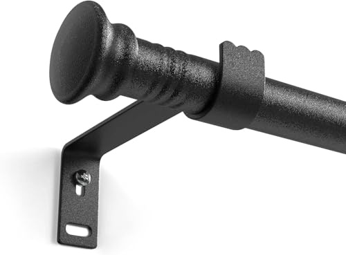 Negra Barra Cortinas 42-354 cm, Barra Cortinas Extensible de metal con Soportes, 16 mm de Diámetro decorativa Barras de cortinas para Ventana, Café, Cocina, Salon Sala de estar y Dormitorio