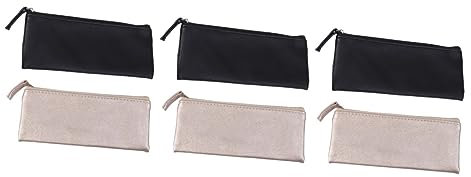 VILLCASE 6stücke Pu Federmäppchen Für Studenten Minimalistisches Stifte Und Kosmetik-Organizer Schwarz Vielseitige Schreibwaren Und Make-up-Tasche Wasserabweisend Und Leicht Zu Reinigen