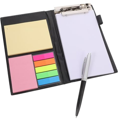 Beavorty Notizblock Satz Pu Leder Schwarz Kompaktes Taschennotizbuch Mit Stifthalter Klemmbrett Hülle Register Organizer Für Büro Schule Studium