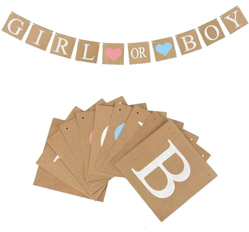 Gender Reveal Party Deko Set - Boy or Girl Girlande für Baby Shower, Zauberhafte Dekoration für Babyparty, Kuchen Deko für Jungen oder Mädchen