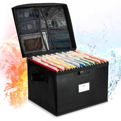Aktenbox, feuerfeste Dokumentenbox mit Schloss, 10 Hängemappen und 30 Aktenordner, Briefgröße, Dokumentensicher, Aufbewahrungsbox, Organizer für Next of Kin Estate Planing Organizer, End of Life