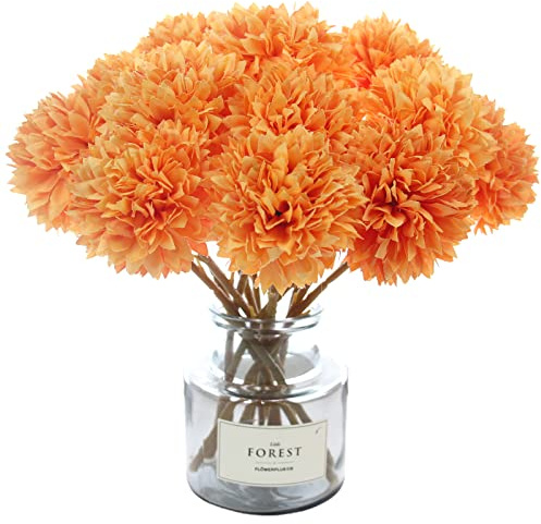 Nvzi 12 flores artificiales de crisantemo rojo sintético, flores de otoño para Navidad (naranja)