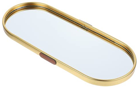 MUSISALY Schmucktablett Vintage Stil Spiegeltablett Goldenes Glas Make up Organizer Für Schminktisch Kommode Badezimmer 30x12cm Oval Dekoratives Präsentationstablett