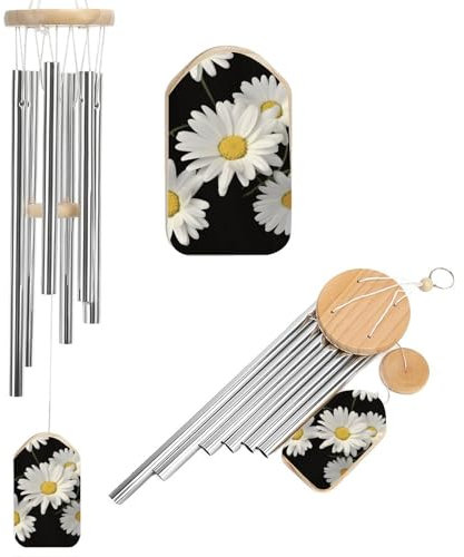 Gänseblümchen-Windspiel für draußen, einzigartige Aluminiumröhren, Gedenk-Windglocke, groß, tiefer Ton, Windspiel für Terrasse, Garten, Dekoration, Geschenk für Mutter, Frauen, Nachbarn