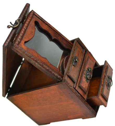 HYTROVE Vintage mit Spiegel im Chinesischen Stil Schmuckkästchen | Schmuckkasten Holz, Schmuckaufbewahrung für Ohrringe und Armbänder, Dekoration für Schminktisch