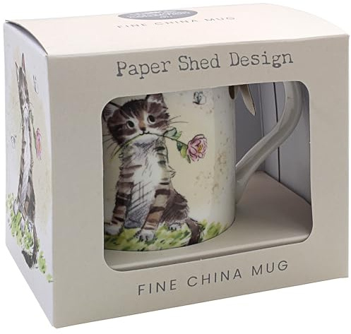 The Leonardo Collection Paper Shed Design Cat with Rose Mug | Home & Kitchen, Stylish Ceramic, Tea & Coffee, Gift Mug