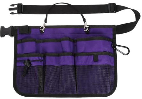 sourcing map Oxford Waist Tool Apron 13x9 Adjustable Garden Tool Belt Bag Work Apron with 6 Pockets for Men and Women Woodworking Pouch, Purple