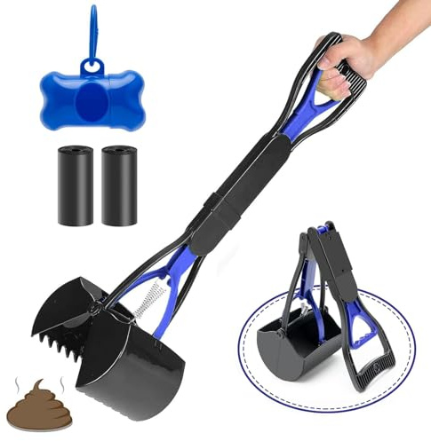 VIDSTW 4 Pièces Ramasse Crotte pour Chien 45CM Mâchoires Pliantes Pelle Crotte Chien Grande Capacité Pince Crotte Chien avec Une Prise Confortable Pince Ramasse Crotte,pour Promener Chien (Bleu)